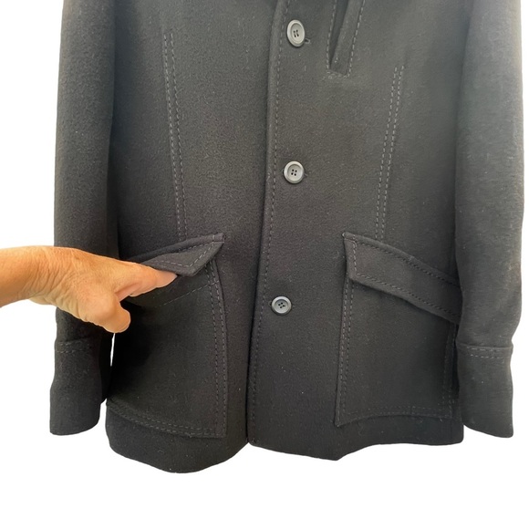H & M Pea Coat black big stitch wool blend size 42 R front pockets stud details - Picture 3 of 9
